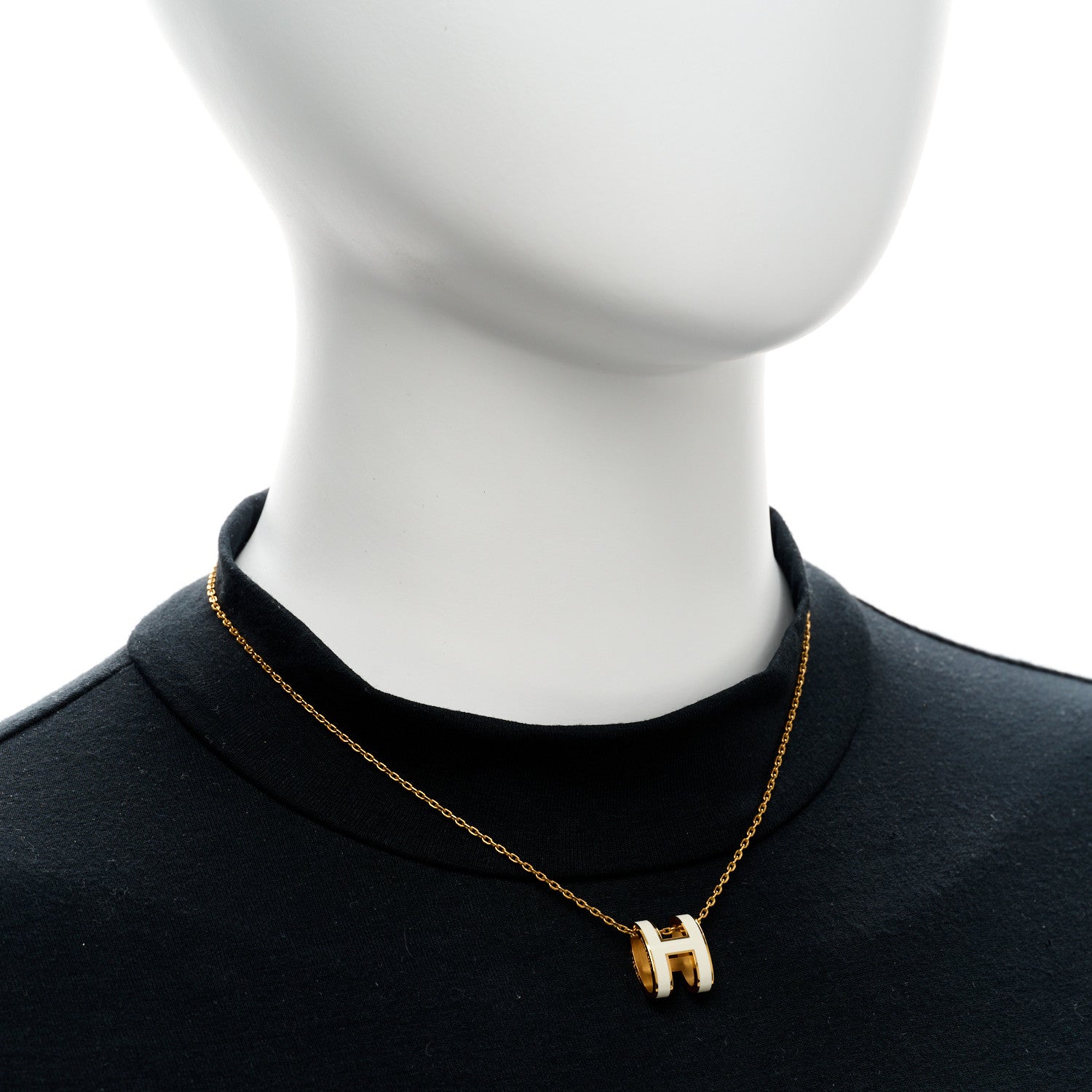 Hermes Lacquered Gold Pop H Pendant Necklace White 2 of 6