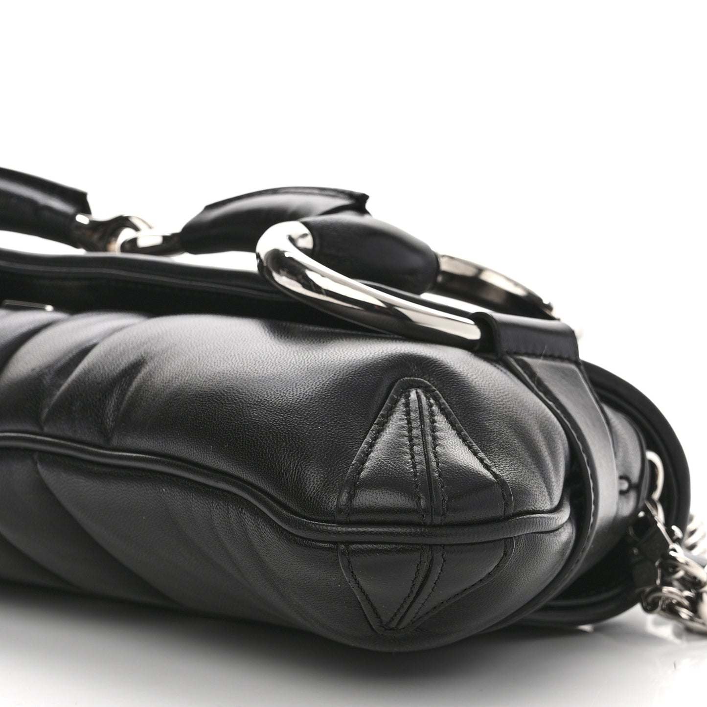 Nappa Vertical Matelasse Medium Maxi Horsebit Chain Shoulder Bag Black