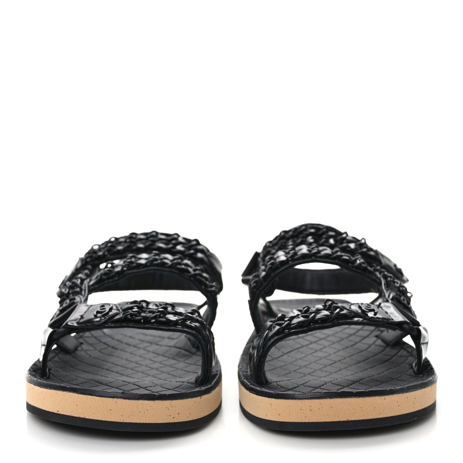 Chanel Laminated Goatskin Chain Sandals 40 Black 2 of 9