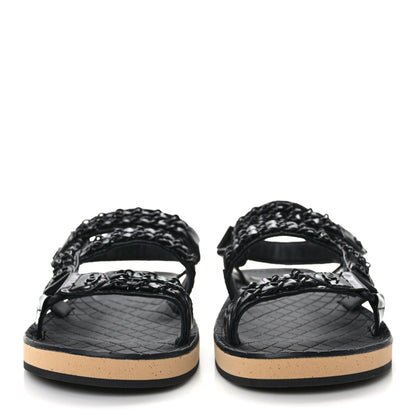 Chanel Laminated Goatskin Chain Sandals 40 Black 2 of 9