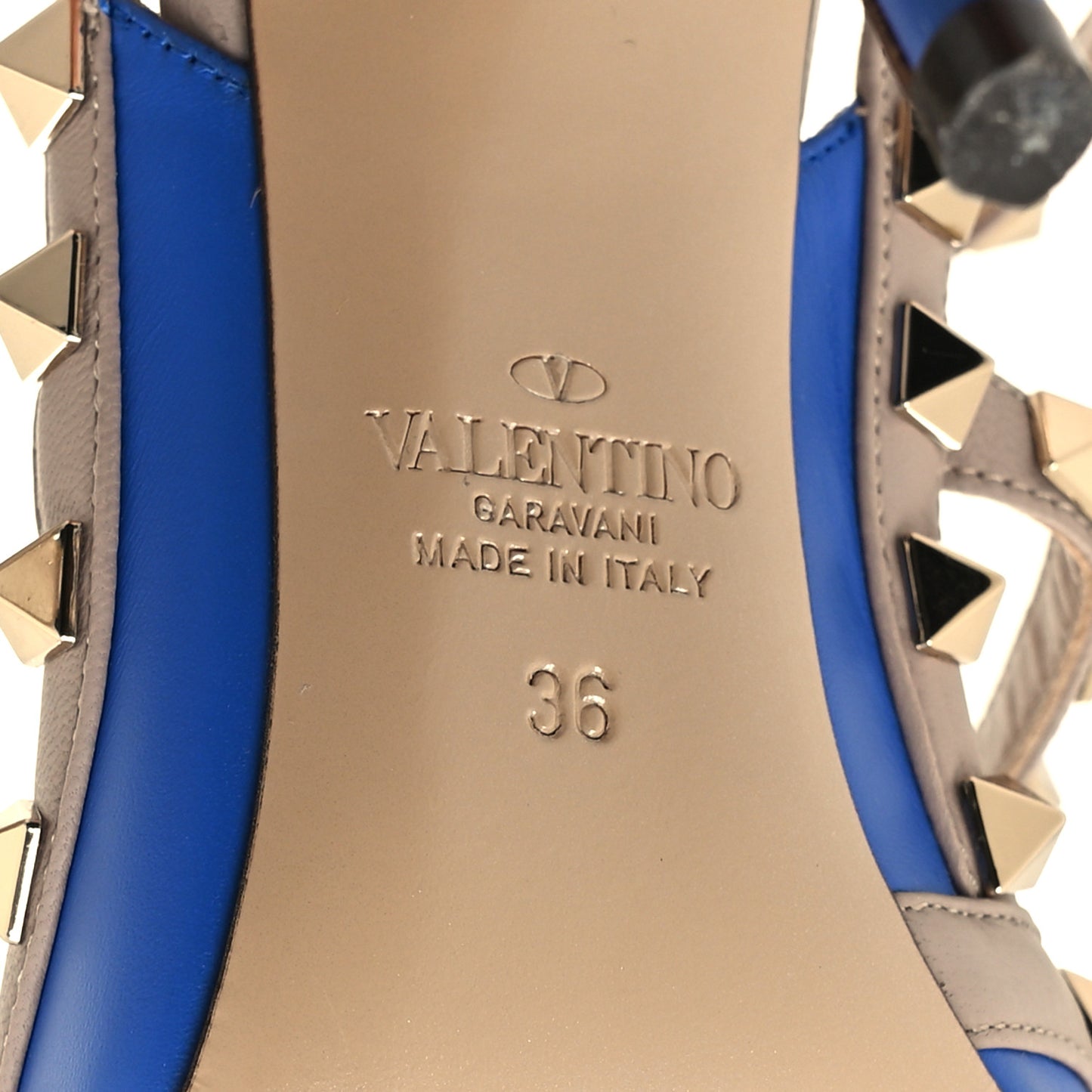 Calfskin Nappa Rockstud Ankle Strap 100mm Pumps 36 Sapphire Poudre