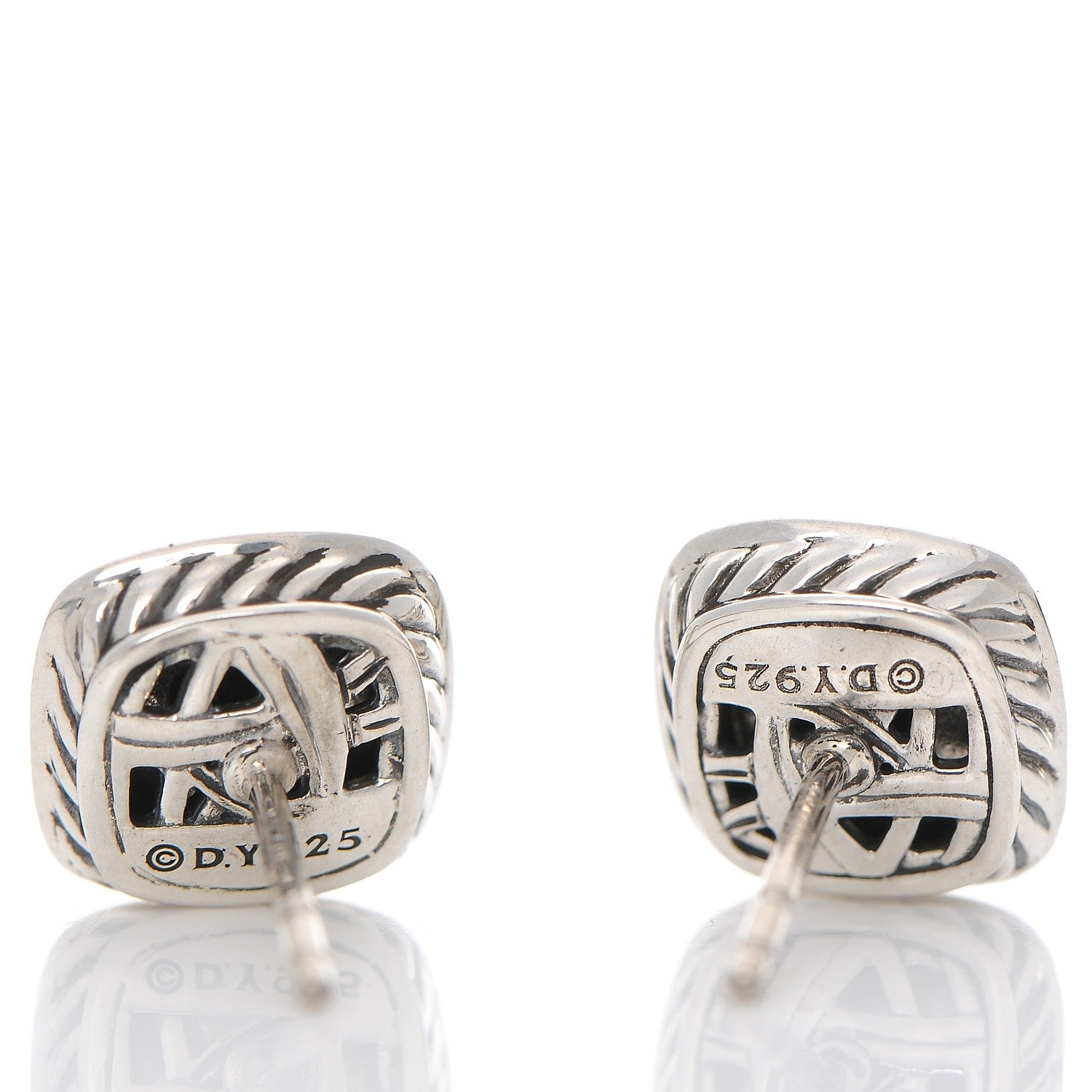 David Yurman Sterling Silver Diamond Black Onyx 5mm Petite Albion Earrings 3 of 4