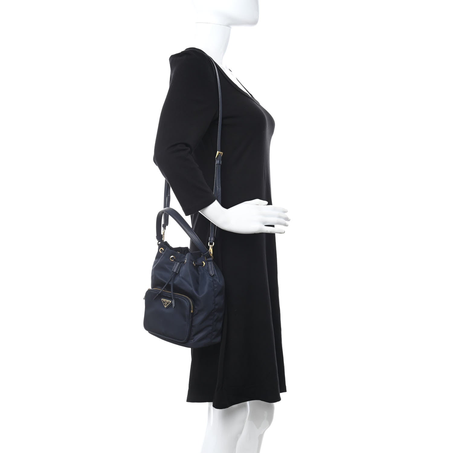 Prada Saffiano Tessuto Nylon Mini Bucket Crossbody Bag Bleu 2 of 9