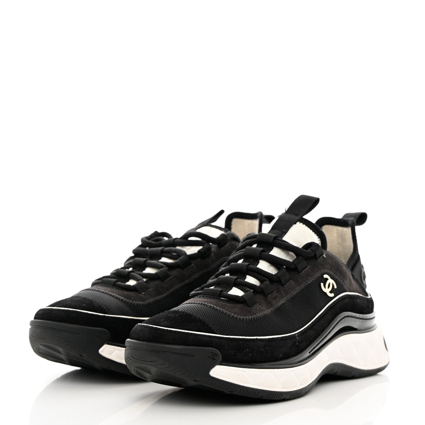 Velvet Calfskin Mixed Fibers CC Sneakers 39 Black