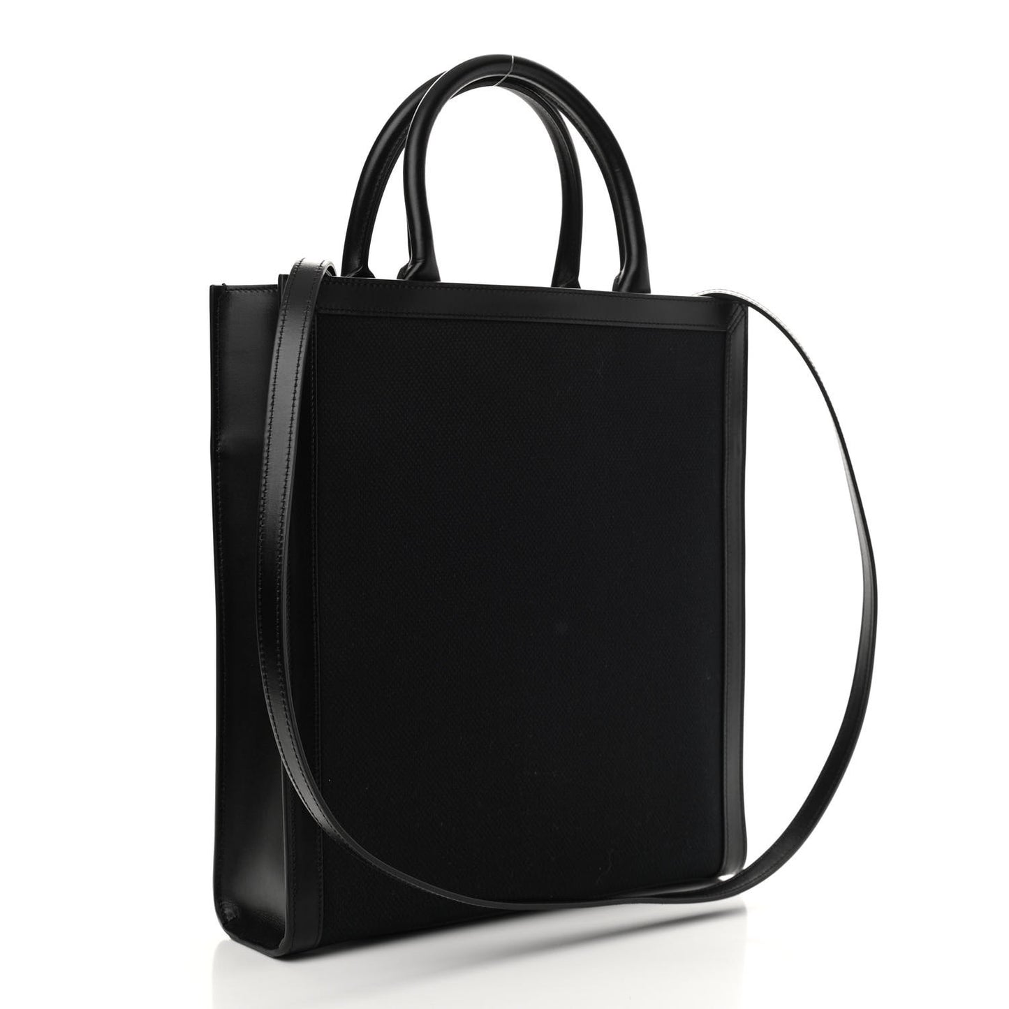 Canvas Calfskin Small Vertical Cabas Black