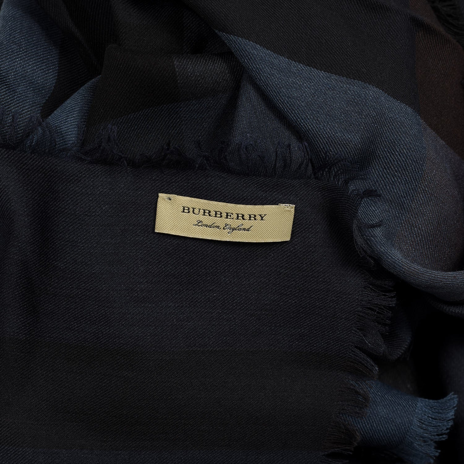 Burberry Wool Silk London Check Lightweight Scarf Navy 2 of 2