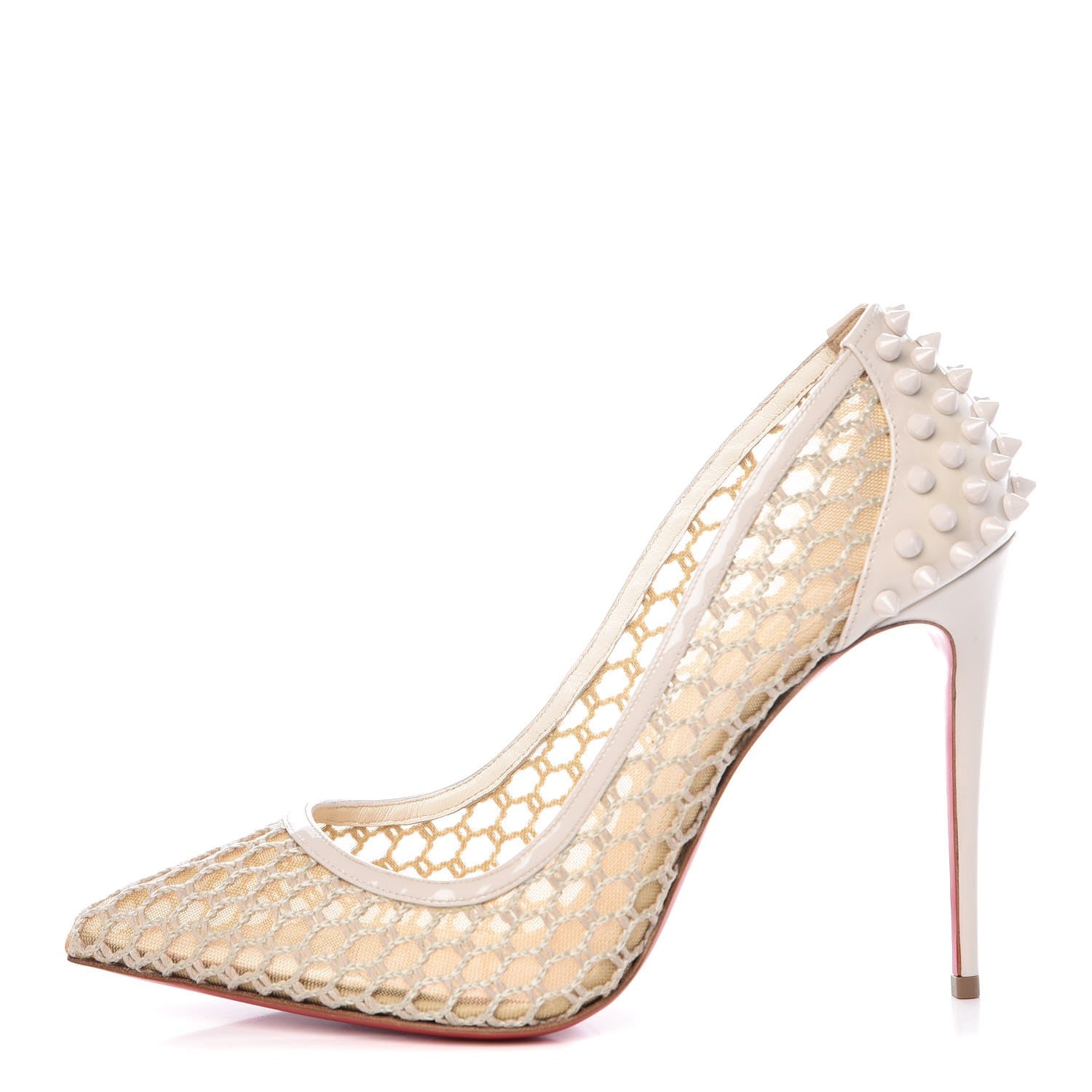 Christian Louboutin Fishnet Mesh Patent Guni 100 Spiked Pumps 39.5 Beige White Ivory 1 of 9