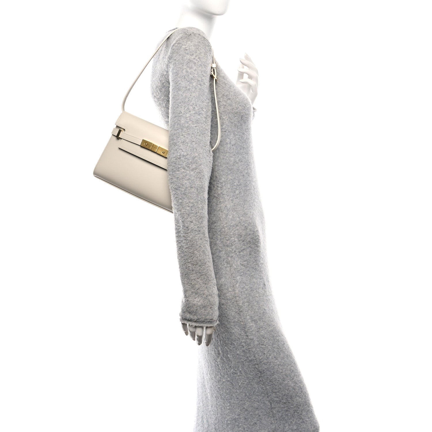 Saint Laurent Smooth Calfskin Small Manhattan Baguette  Crema Soft 2 of 10
