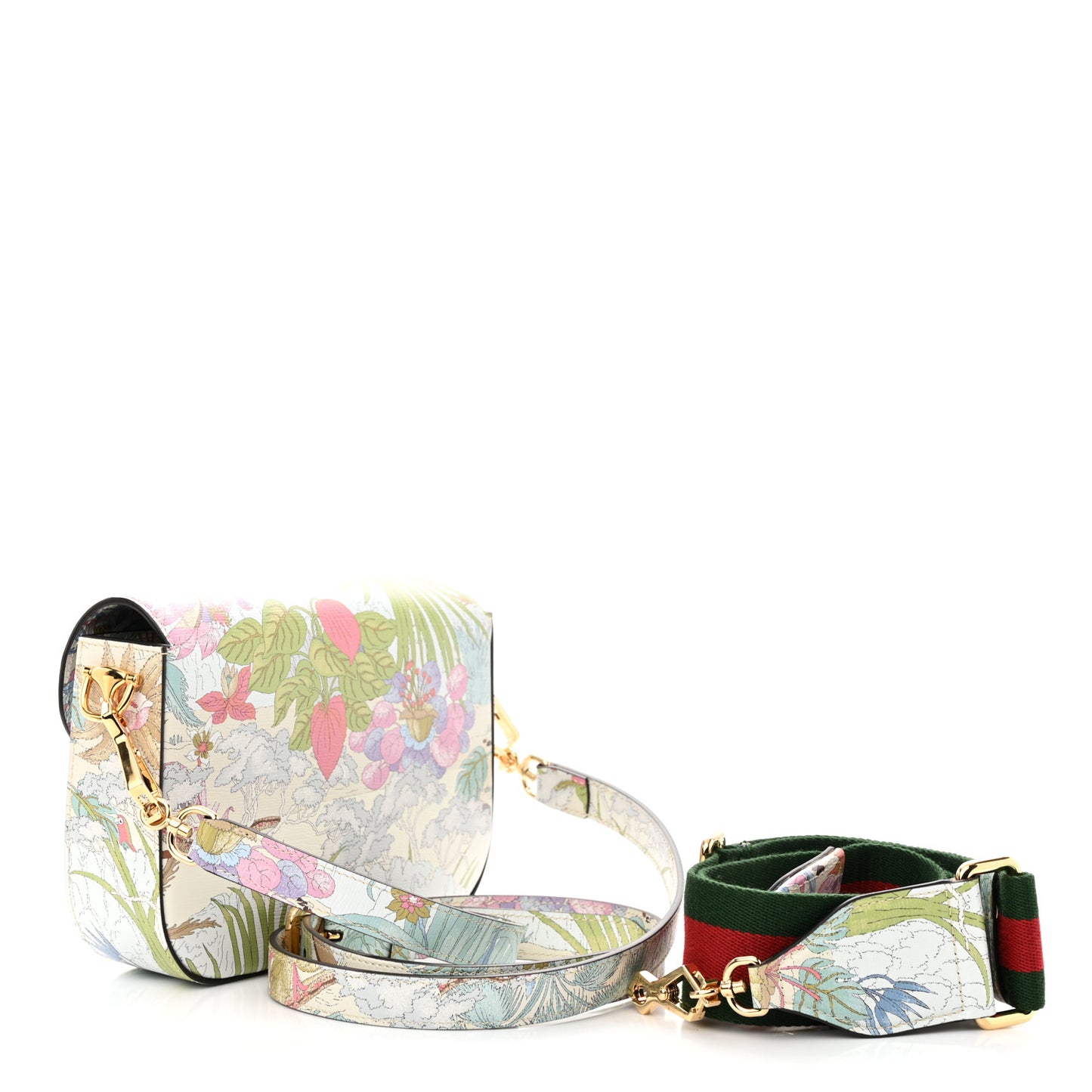 New Shangai Calfskin Tiger Savanah Web Mini Horsebit 1955 Shoulder Bag Chalky White Multicolor