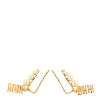 Christian Dior Pearl Logo Drop Earrings Gold White 3 of 4