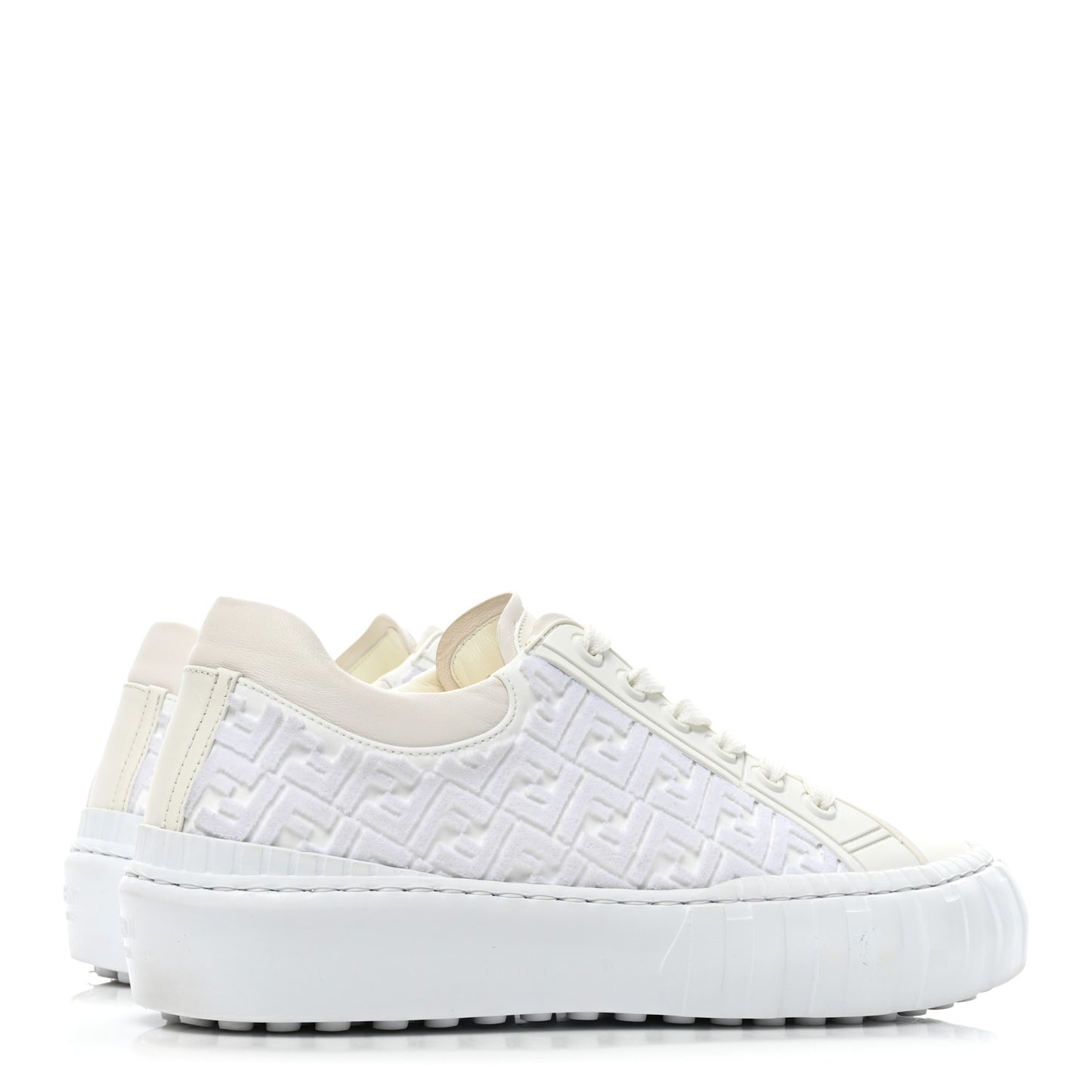 Velvet FF Calfskin Womens Fendi Force Low Top Sneakers 39 White