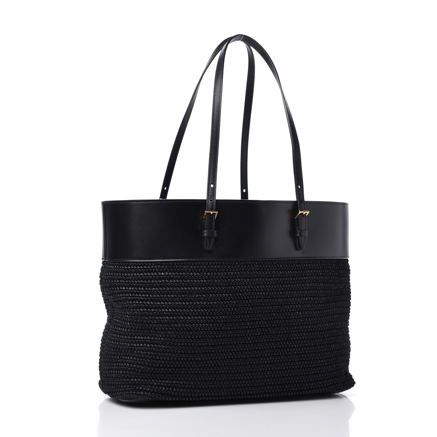 Saint Laurent Calfskin Raffia Medium Shopper Tote Black 3 of 10