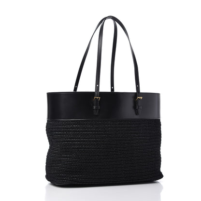 Saint Laurent Calfskin Raffia Medium Shopper Tote Black 3 of 10
