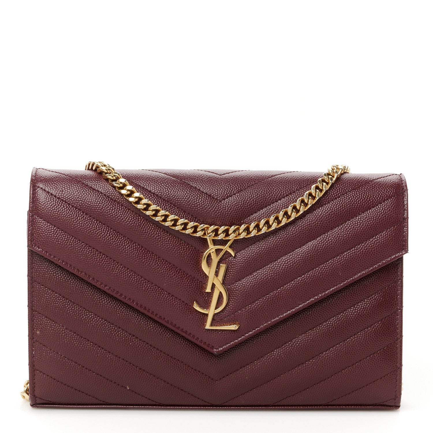 Saint Laurent Grain De Poudre Matelasse Chevron Monogram Chain Wallet Rouge Legion 1 of 11