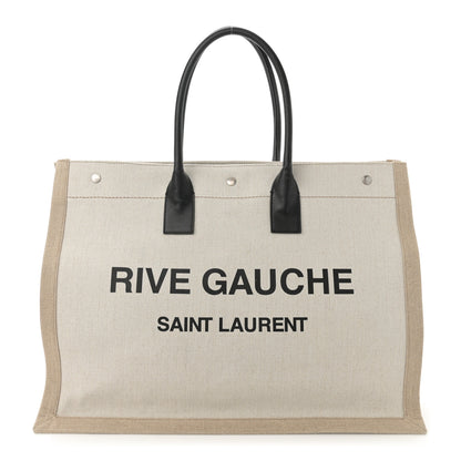 Saint Laurent Linen Calfskin Rive Gauche Tote Optic White 1 of 14