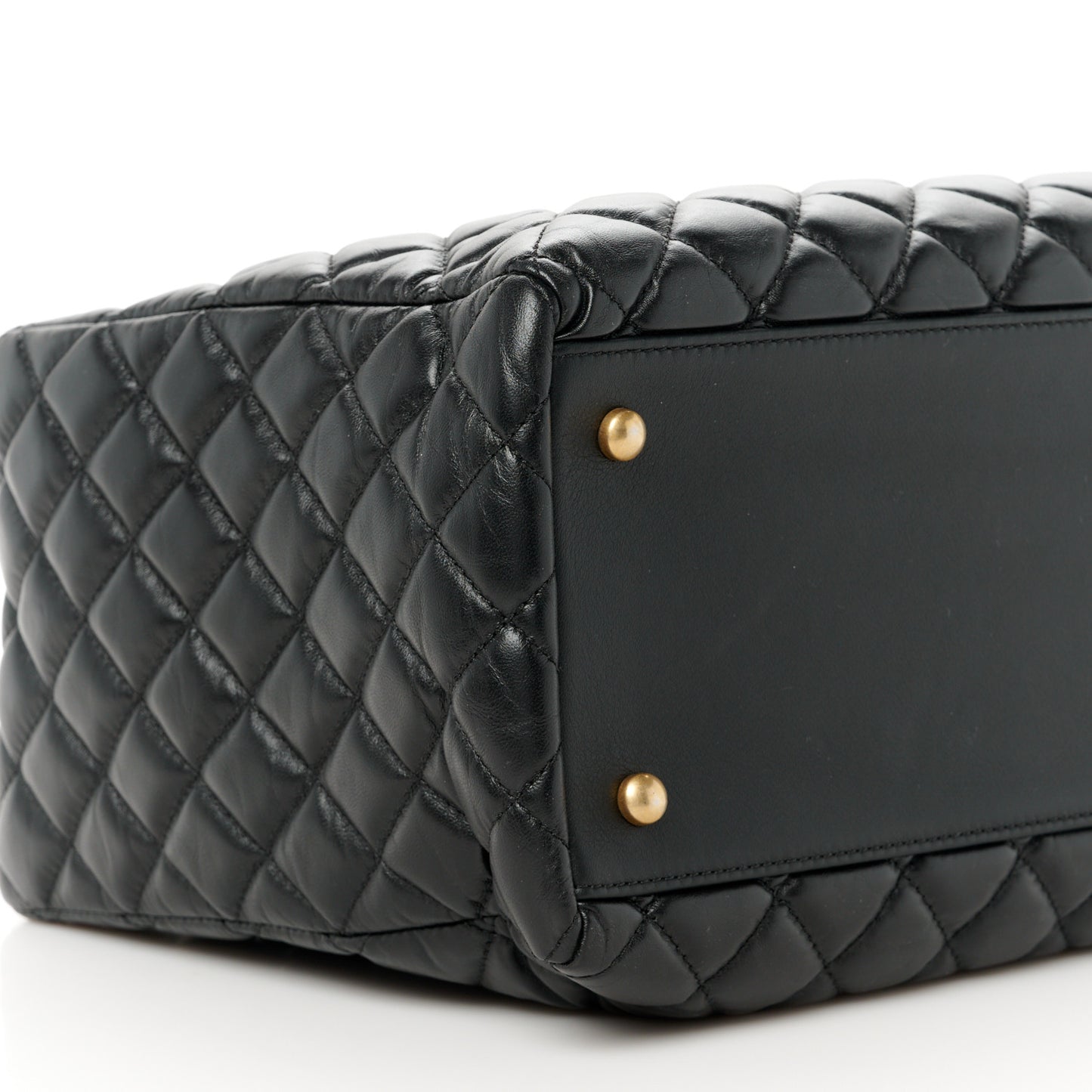 Aged Calfskin Quilted Large Coco Handle Shopping Tote Black