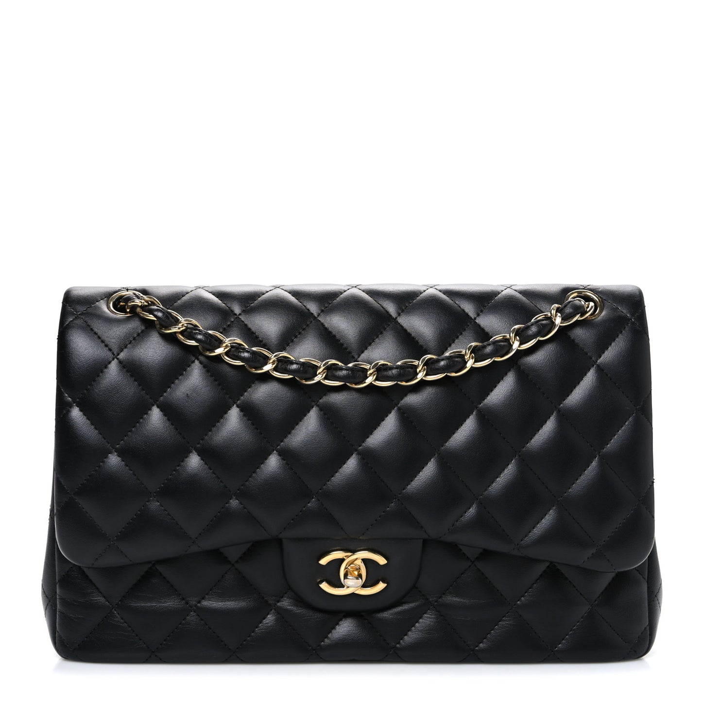 Lambskin Quilted Jumbo Double Flap Black