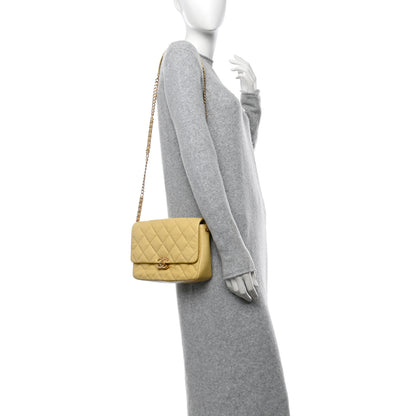 Chanel Shiny Caviar Quilted Large Chain Melody Flap Yellow 2 of 11
