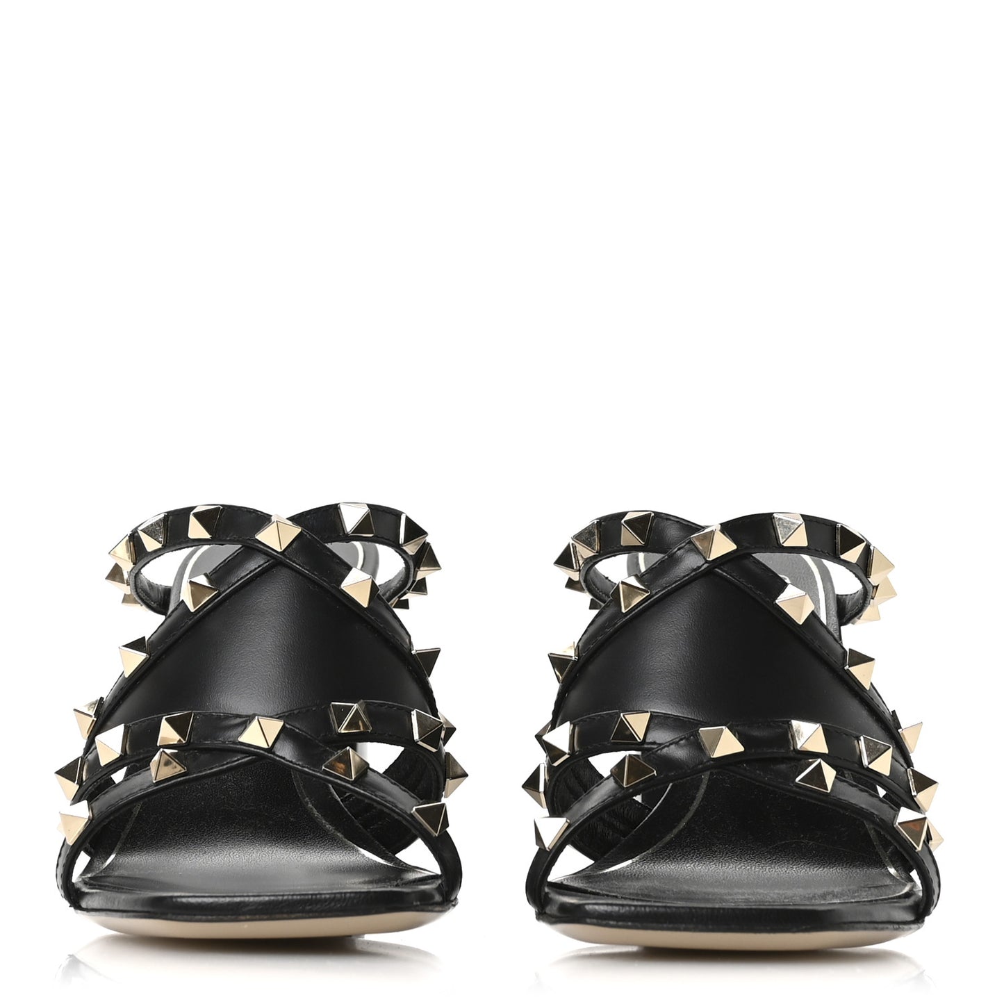 Nappa Rockstud Criss Cross Block Heel 100mm Sandals 37 Black