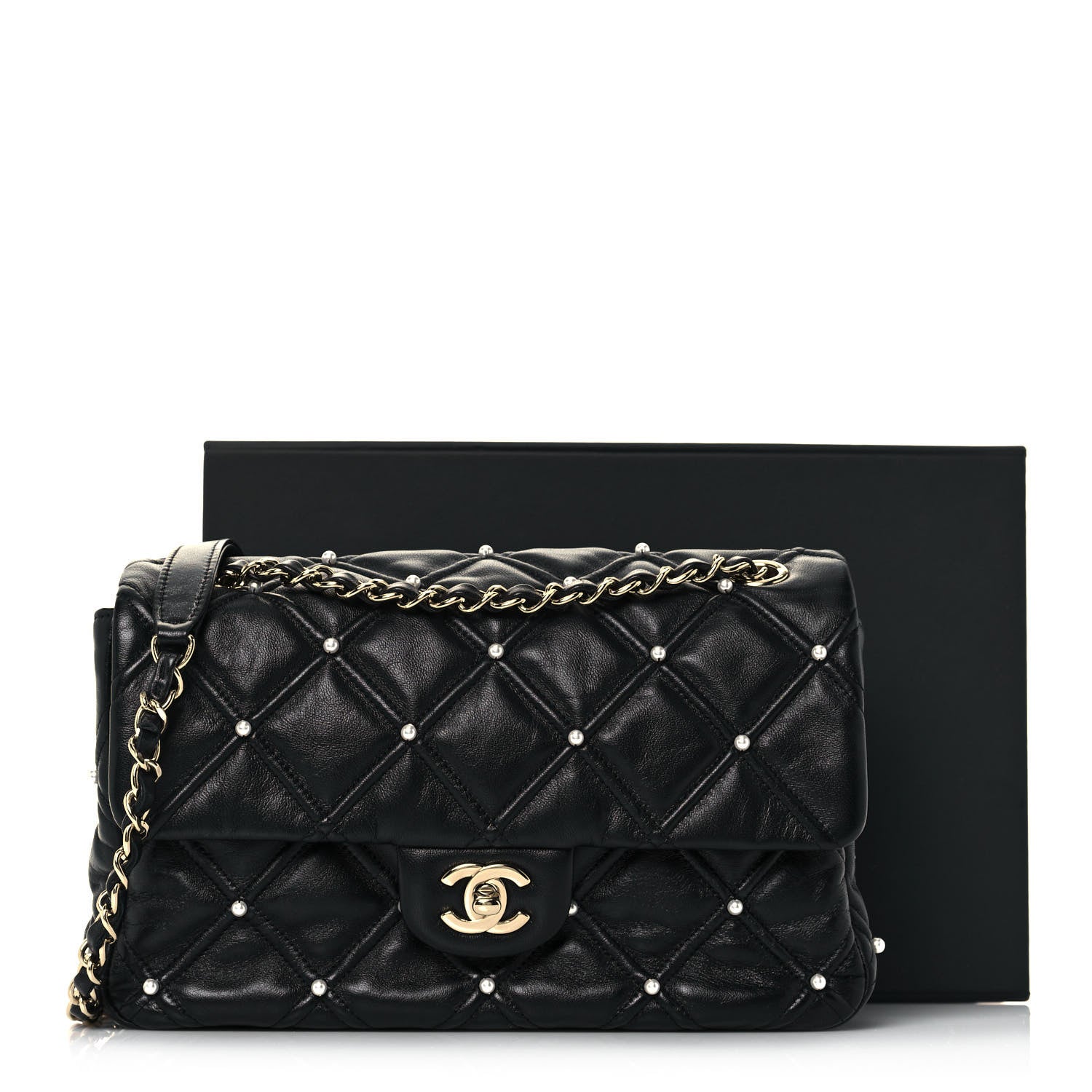 Chanel Lambskin Quilted Pearl Studded Flap Black 15 of 15