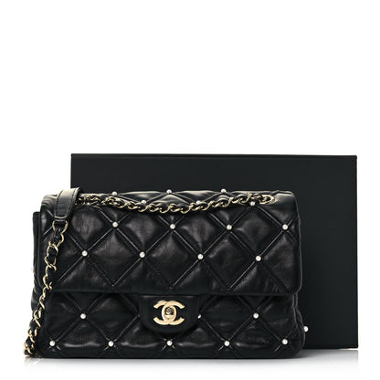 Chanel Lambskin Quilted Pearl Studded Flap Black 15 of 15