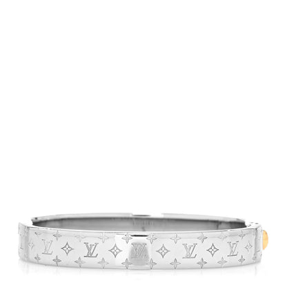 Louis Vuitton Brass Palladium Plated Nanogram Cuff S Silver 3 of 7