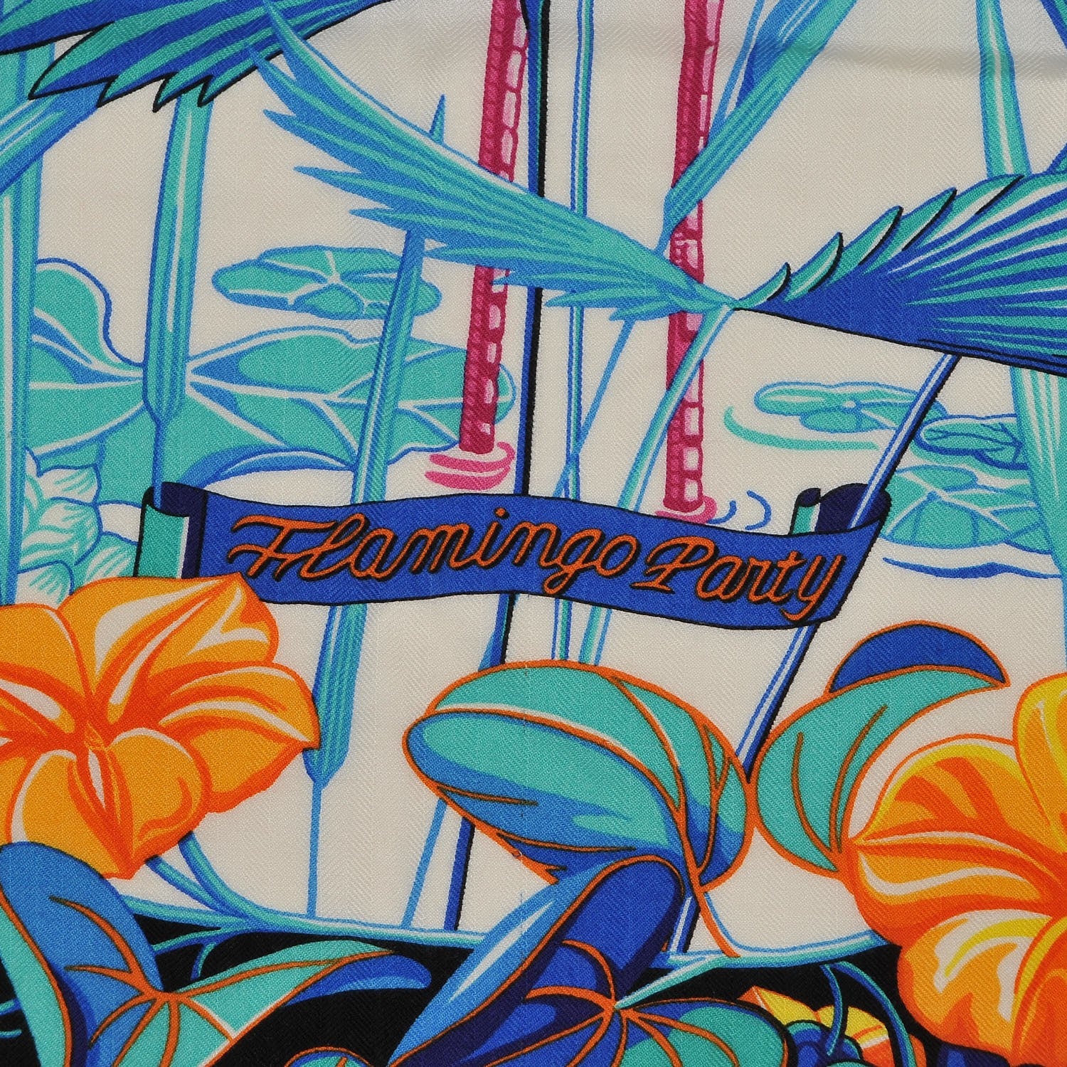 Hermes Cashmere Silk Flamingo Party Shawl 140 Rouge Vif Blanc Bleu 3 of 7
