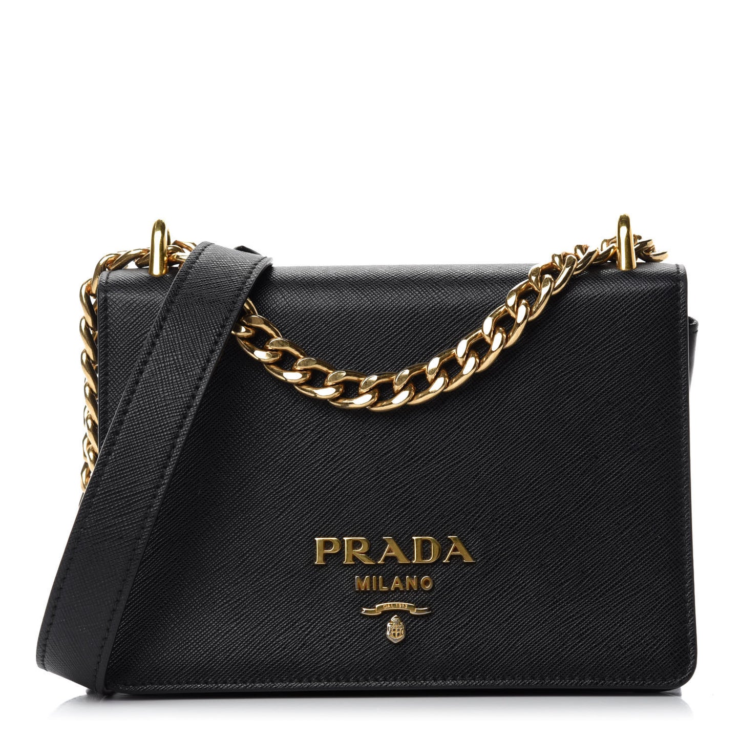 Saffiano Soft Calfskin Chain Crossbody Bag Black