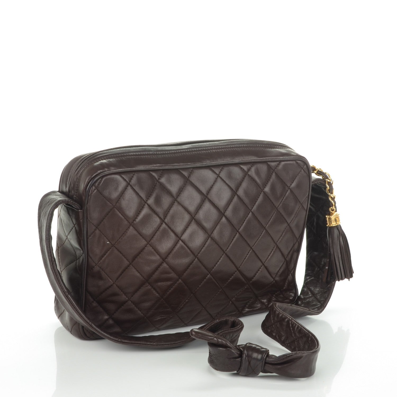 Chanel Lambskin Quilted Tassel Camera Case Brown 3 of 8