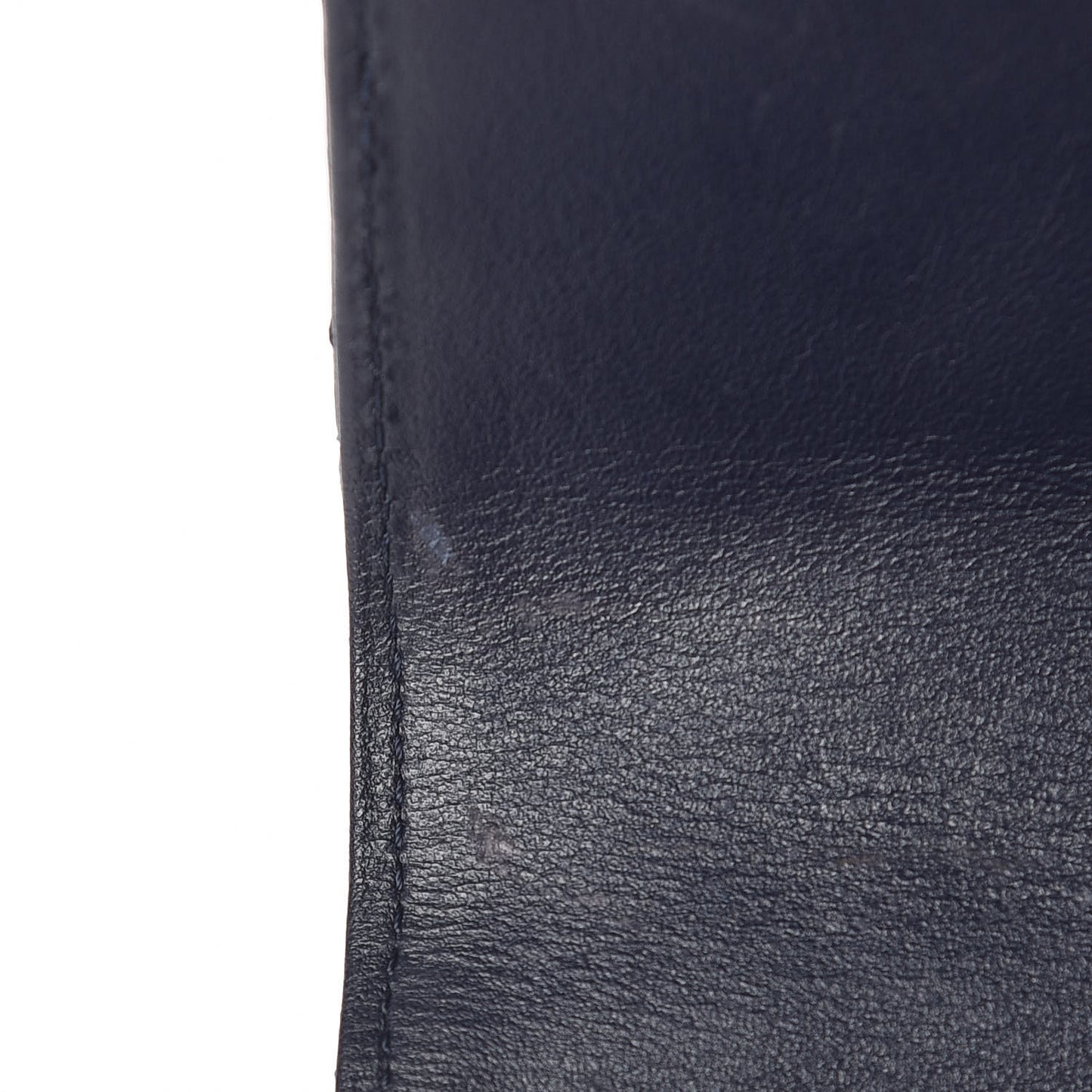 Letter Calfskin Embossed Quilted Large Gusset Flap Wallet Navy