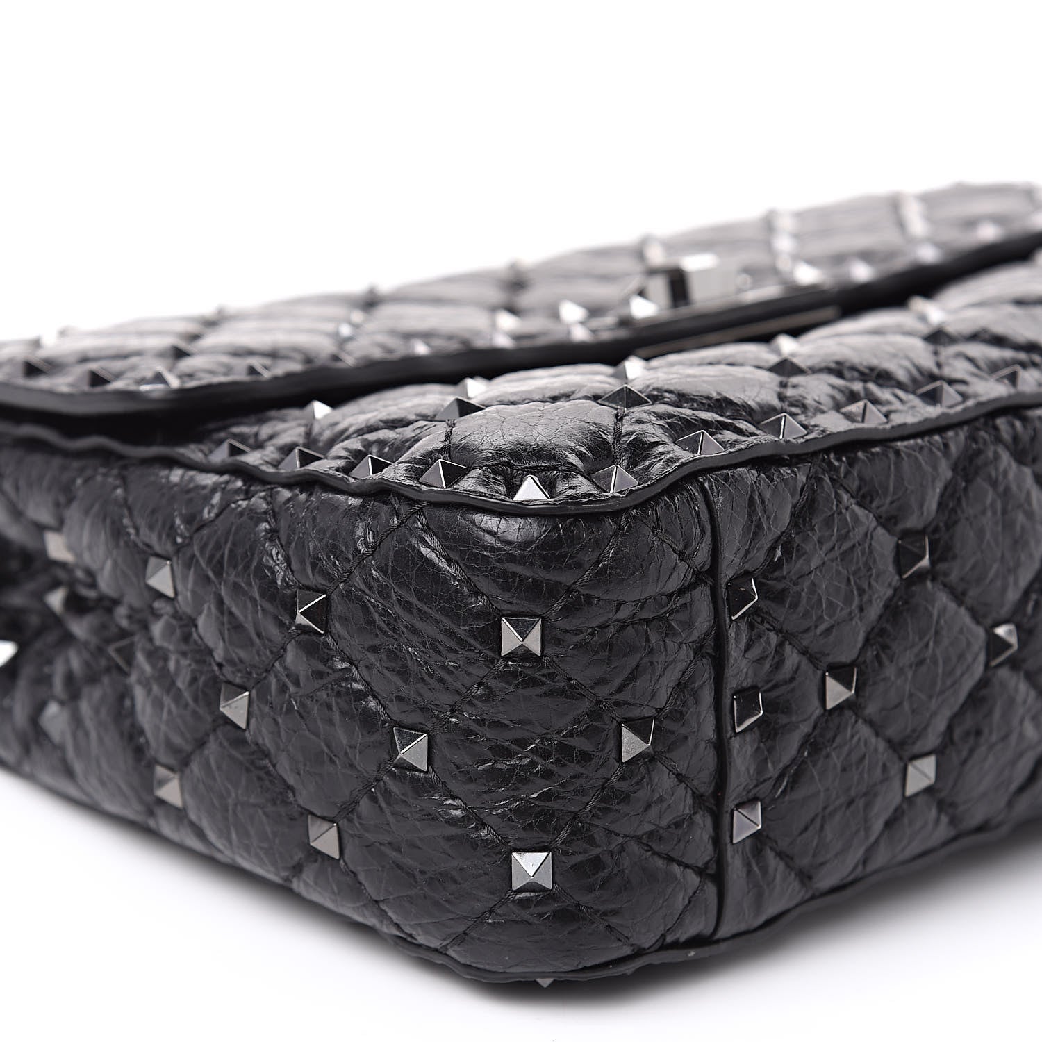 Valentino Garavani Craquele Nappa Medium Rockstud Spike Shoulder Bag Black 7 of 10