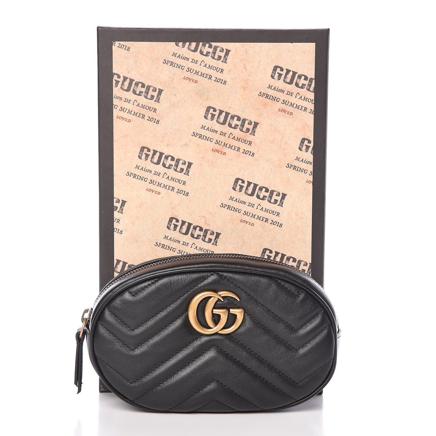 Gucci Calfskin Matelasse GG Marmont Belt Bag 95 38 Black 9 of 9