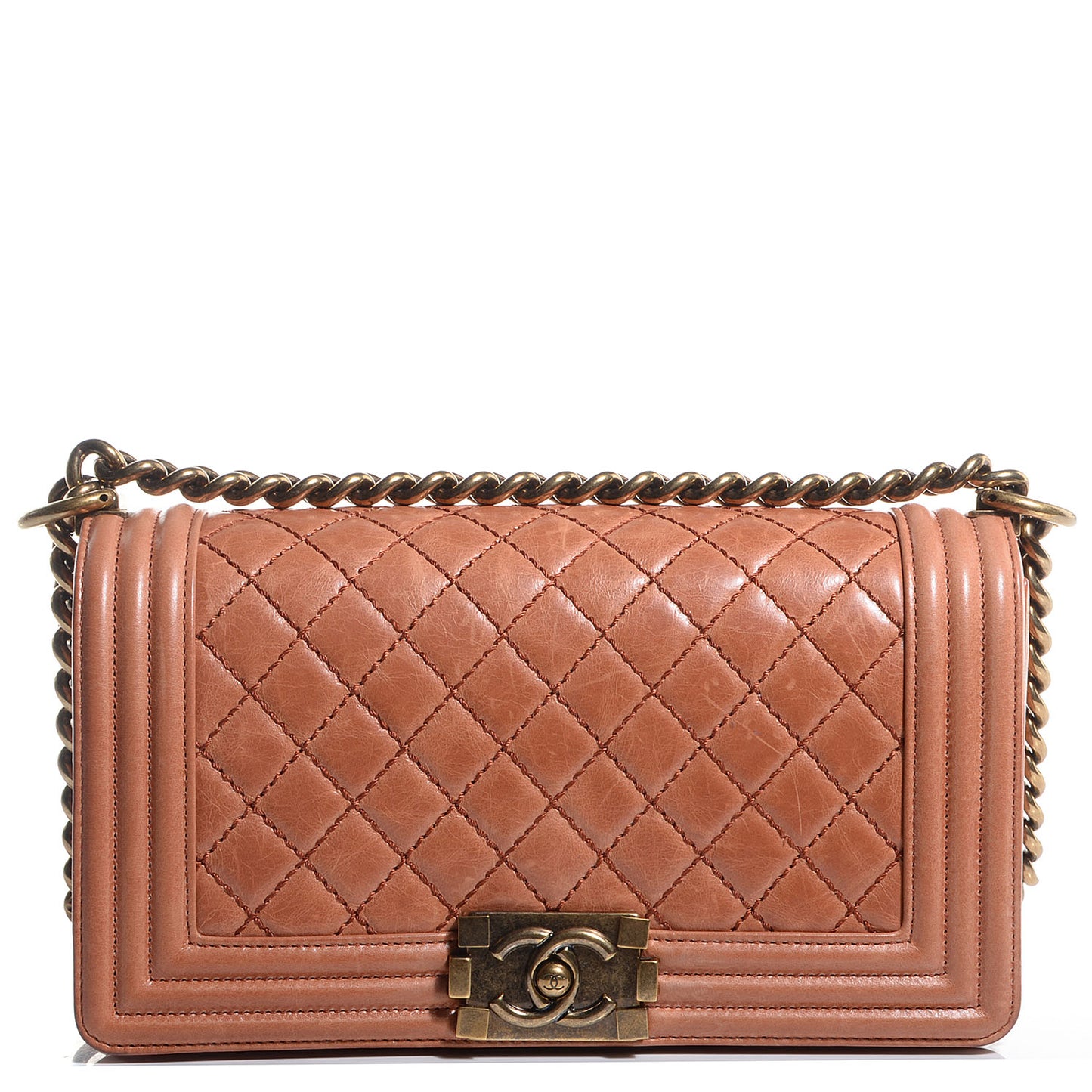 Calfskin Quilted Medium Boy Flap Light Brown
