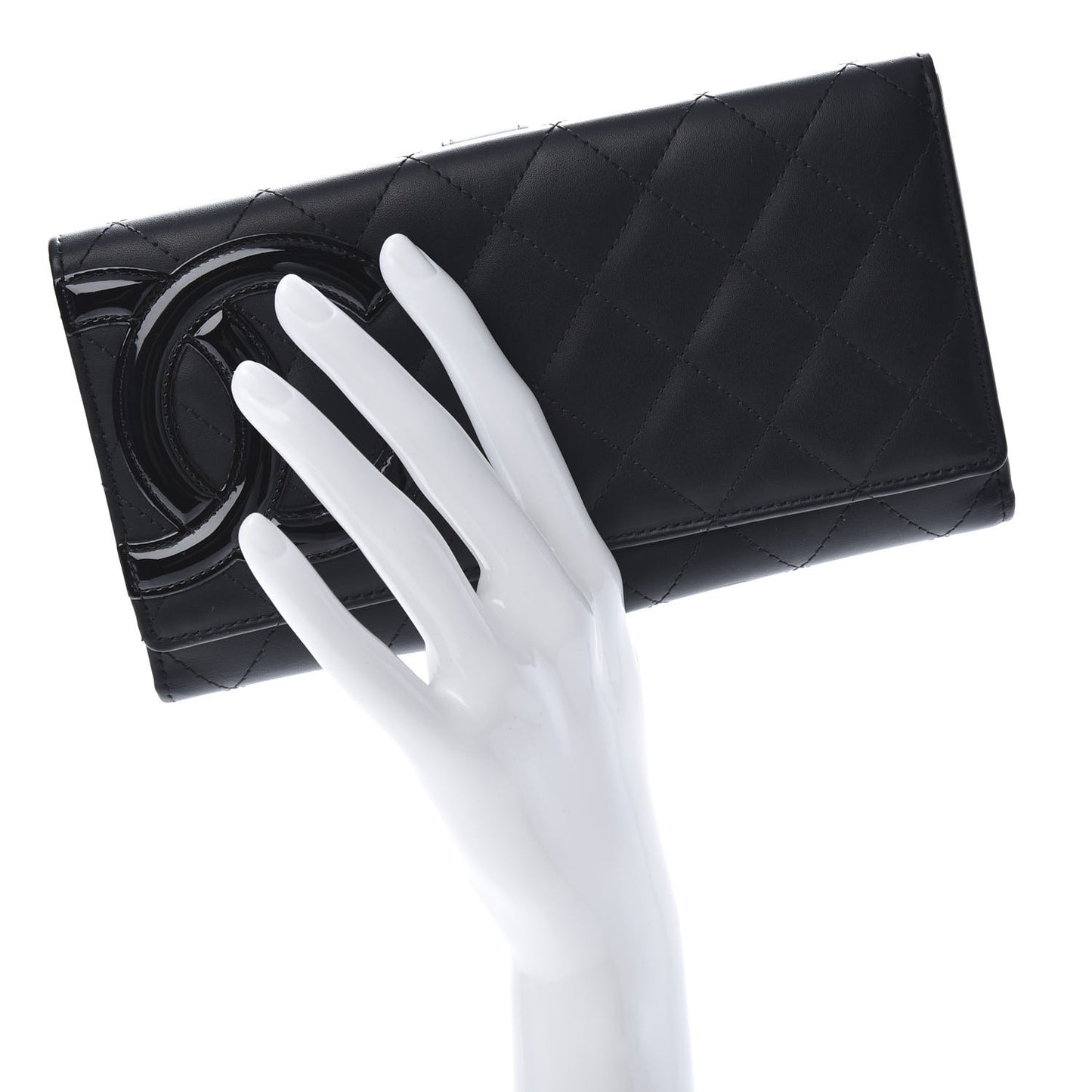 Calfskin Quilted Cambon Gusset Flap Wallet Black