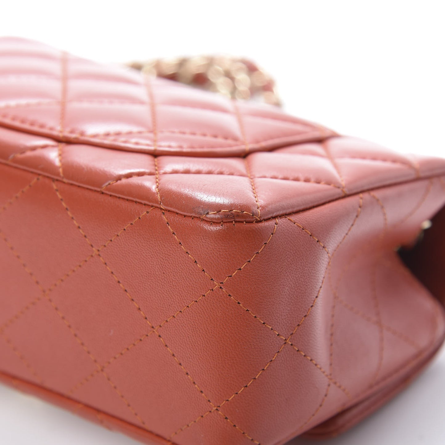 Lambskin Quilted Mini Rectangular Flap Orange
