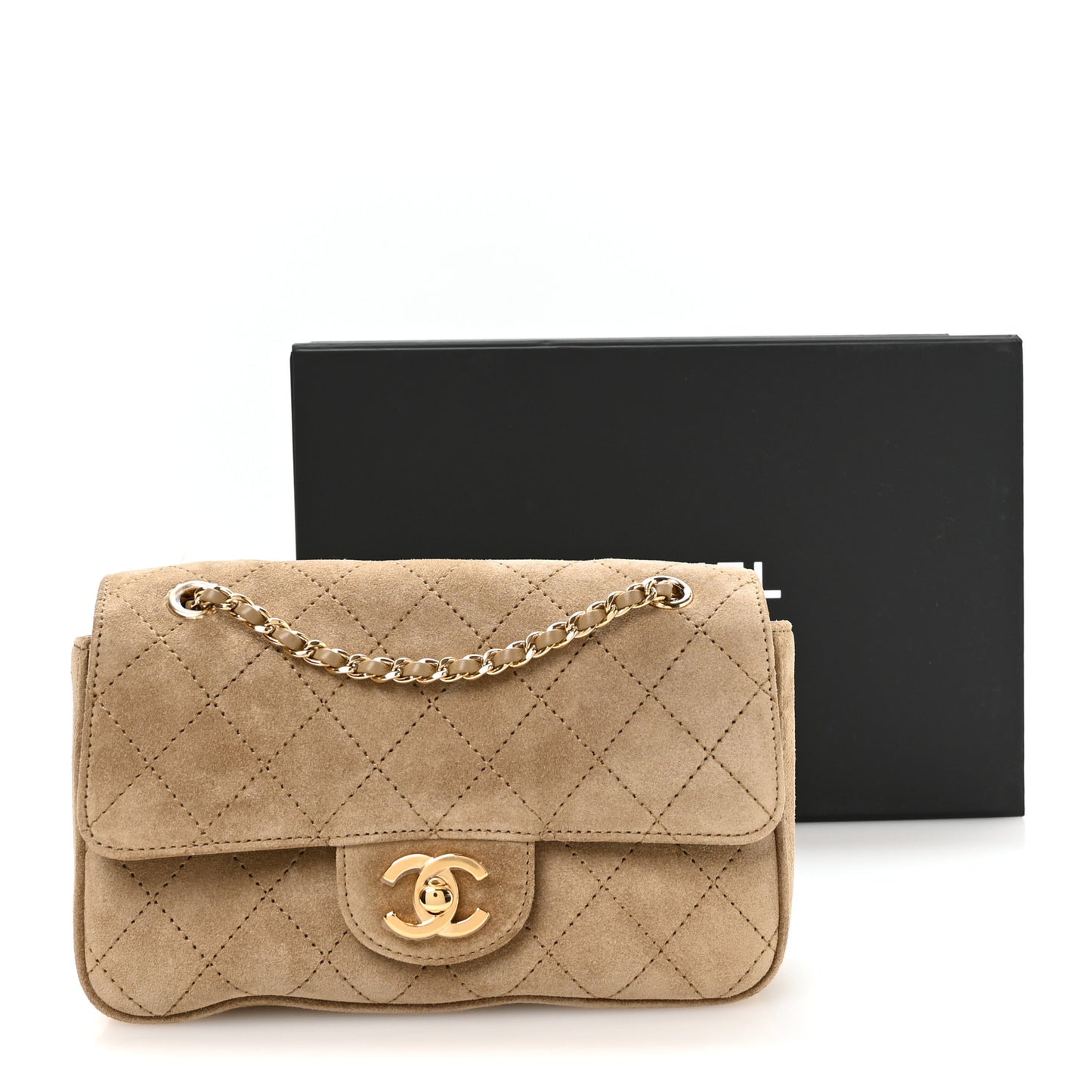 Suede Calfskin Mini Souplissimo Flap Dark Beige