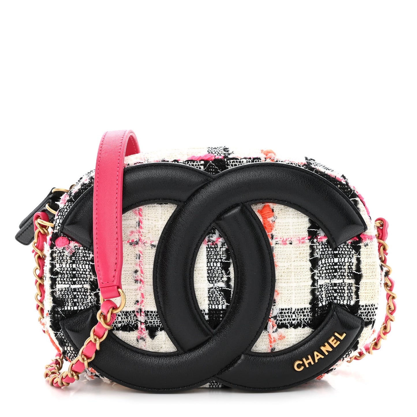 Tweed Lambskin Quilted Coco Midnight Camera Case White Black Multicolor