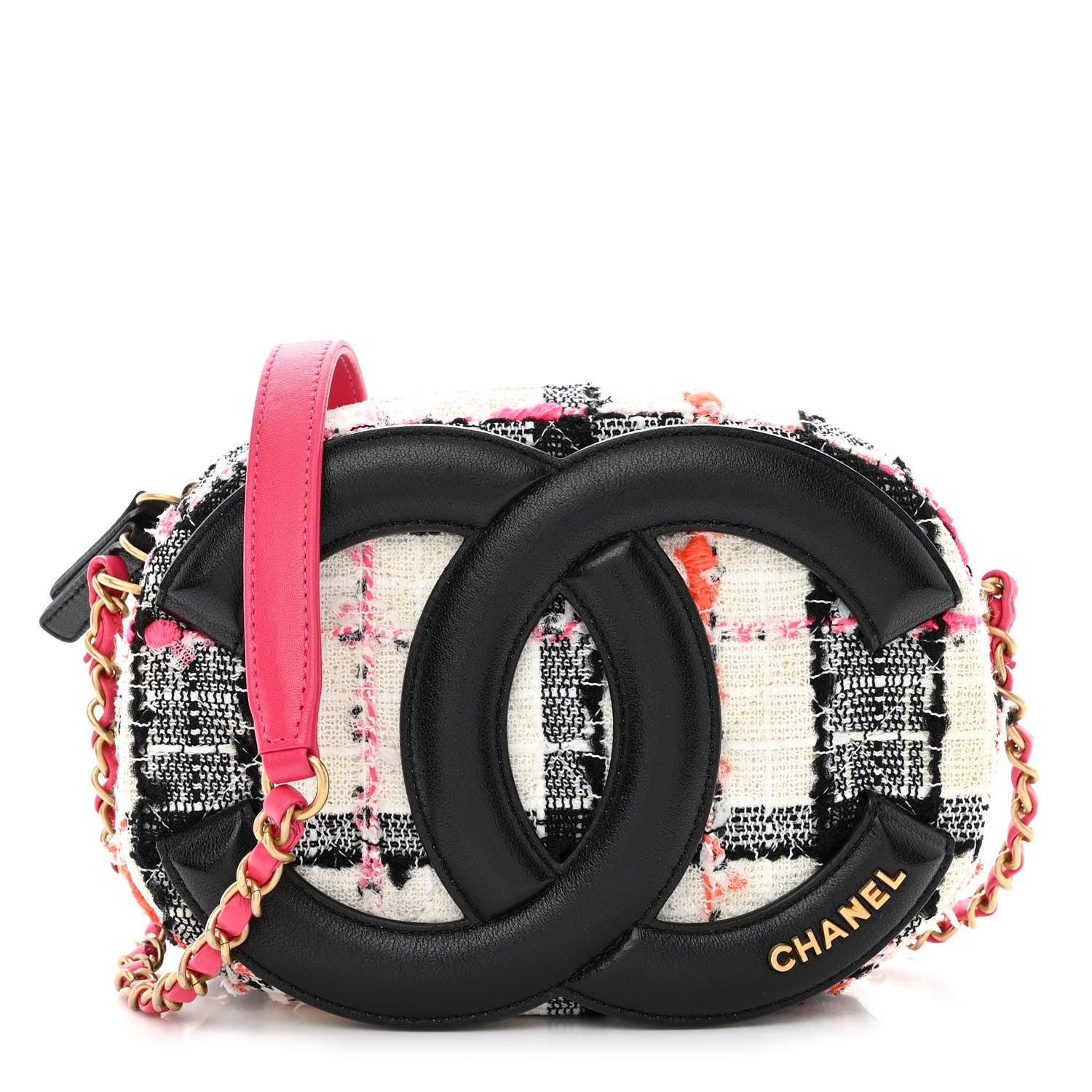 Chanel Tweed Lambskin Quilted Coco Midnight Camera Case White Black Multicolor 1 of 11