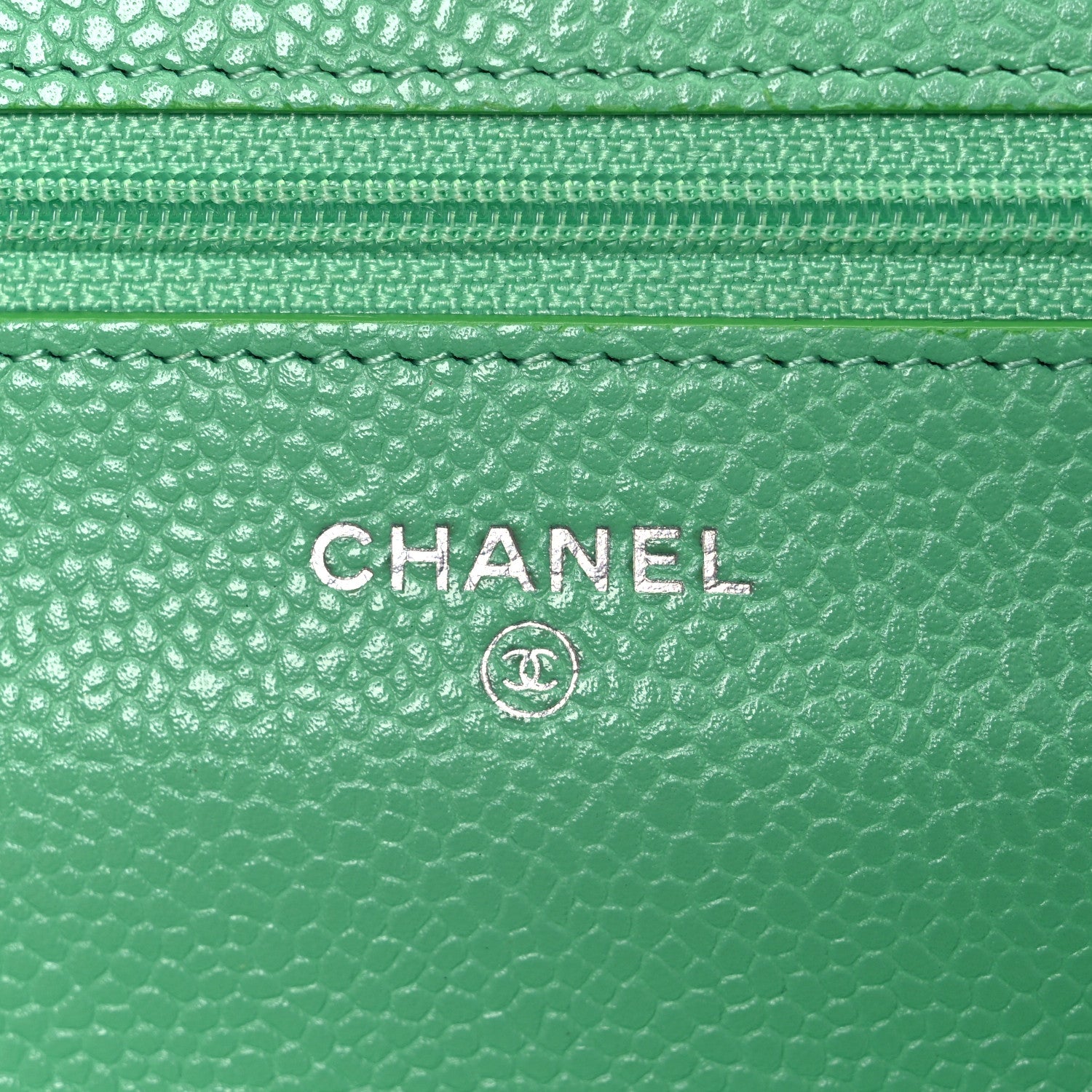 Chanel Caviar Chevron Quilted Wallet On Chain WOC Green 6 of 12