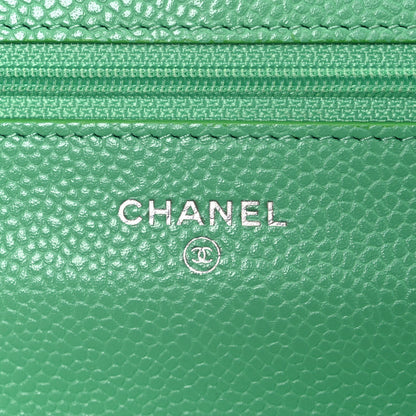 Chanel Caviar Chevron Quilted Wallet On Chain WOC Green 6 of 12