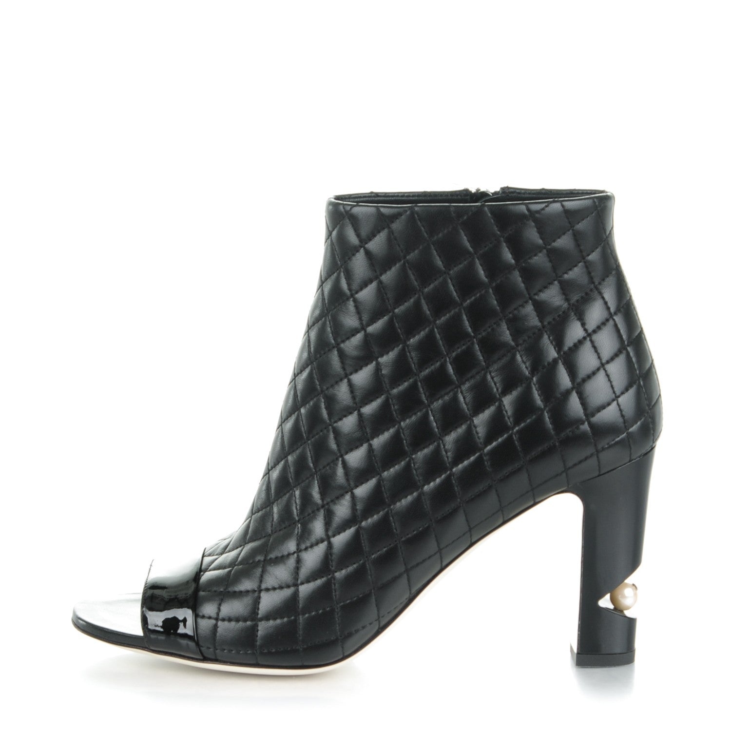 Chanel Lambskin Quilted Patent Pearl Short Boots 40 Black 1 of 7