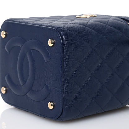 Chanel Caviar Quilted Small Top Handle Vanity Case With Chain Navy Blue 10 of 10
