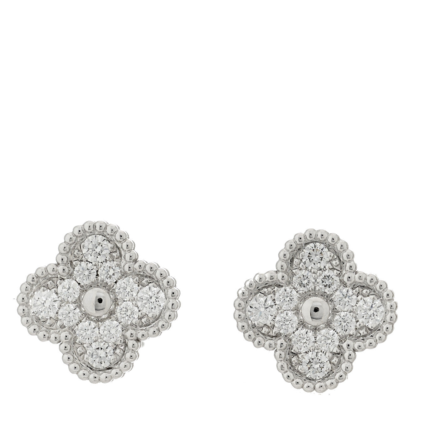 18K White Gold Diamond Vintage Alhambra Earrings