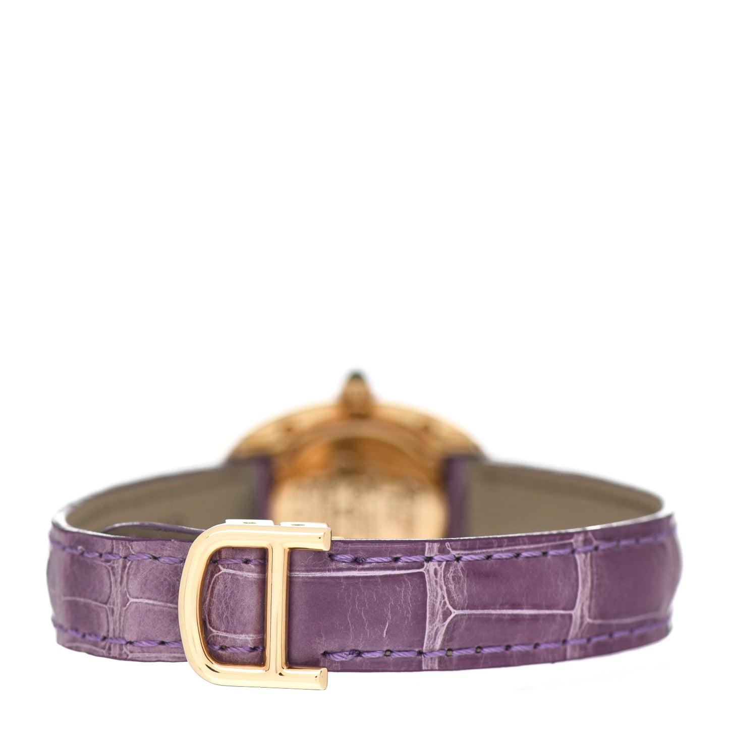 18K Yellow Gold Alligator 24mm Baignoire Quartz Watch Violet