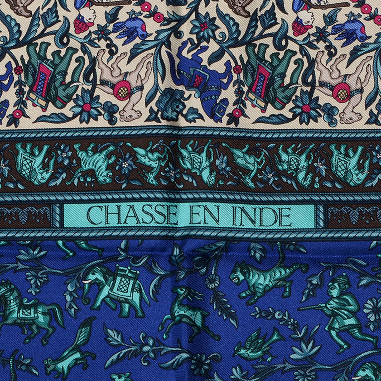 Silk Chasse En Inde Scarf 90 Gris Bleu dur Craie Aqua