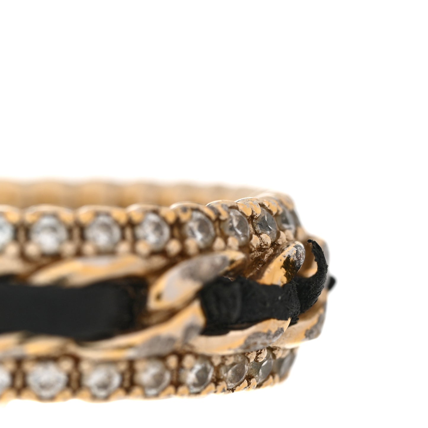 Metal Crystal Lambskin CC Ring 53/6.5 Gold Black