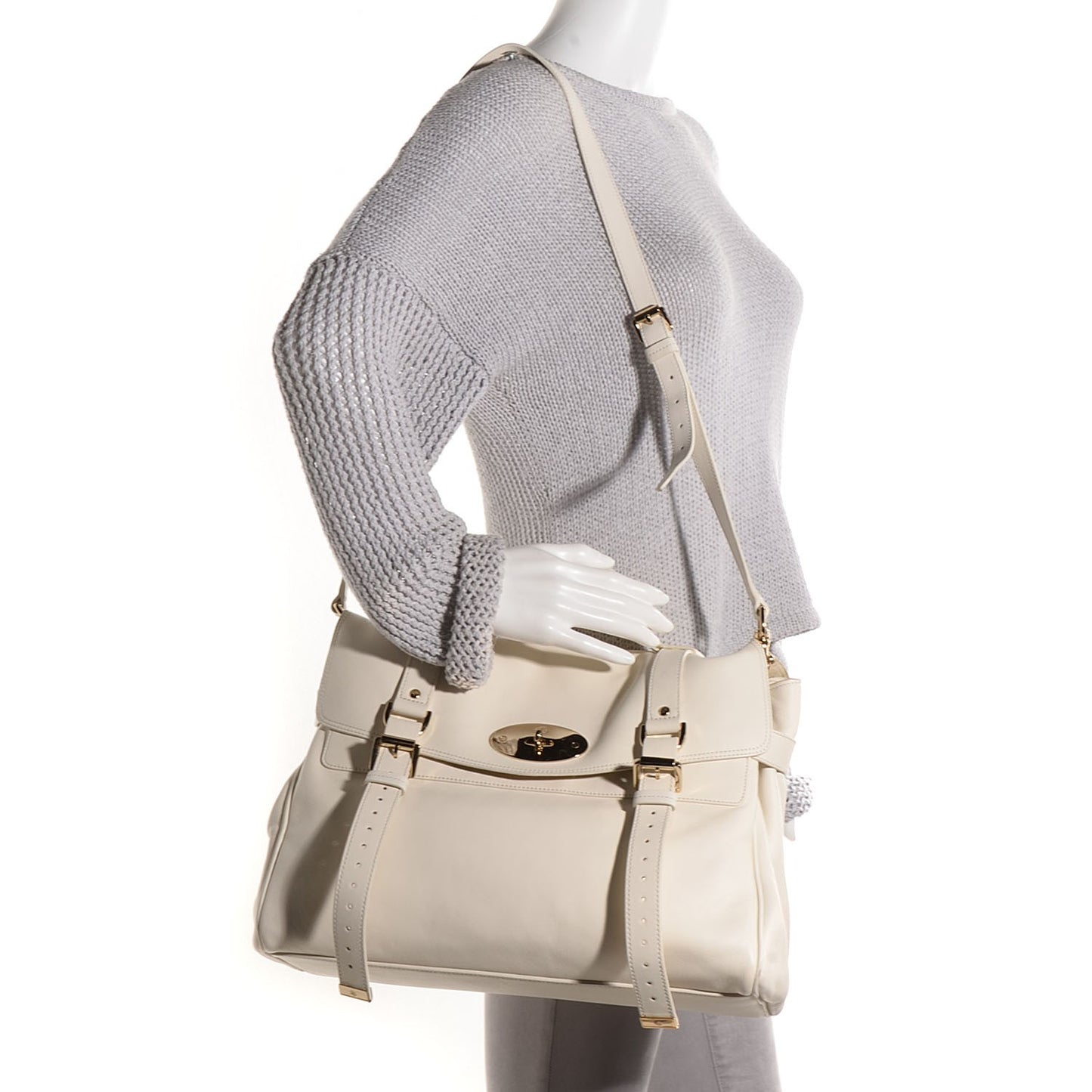 Silky Calfskin Oversized Alexa Cream