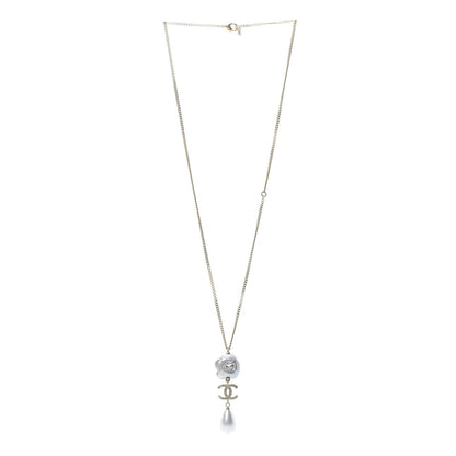 Chanel Crystal Pearl CC Camellia Necklace Gold 3 of 5