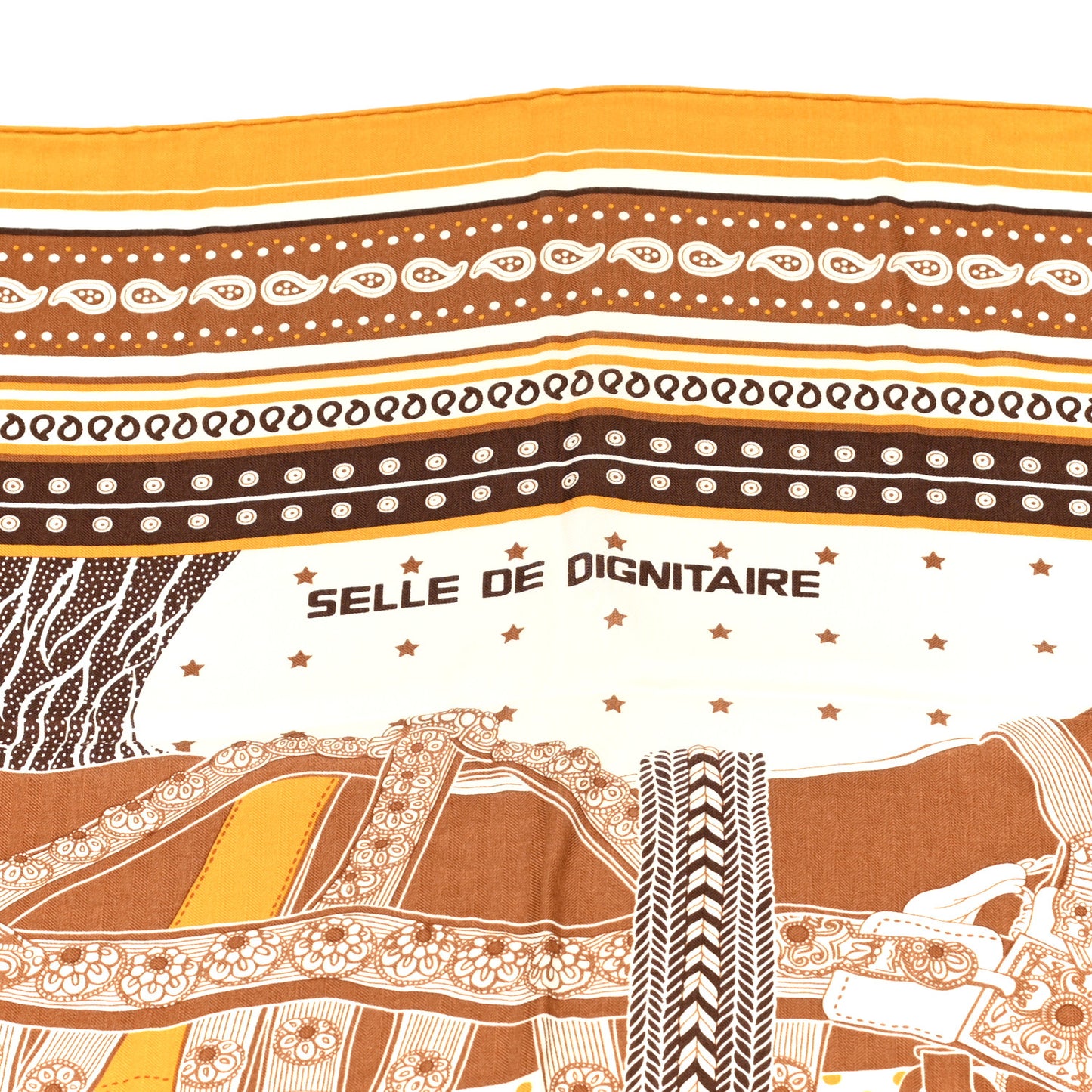Cashmere Silk Selle De Dignitaire Shawl 140 Curry Camel White