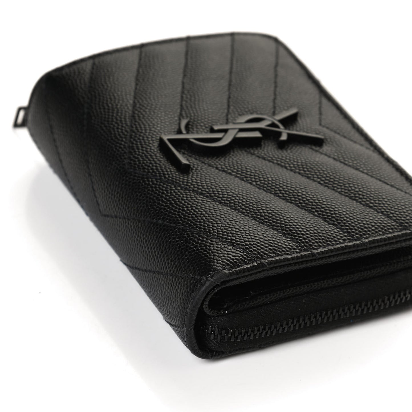 Grain De Poudre Matelasse Chevron Monogram Monochrome Compact Zip Around Wallet Black